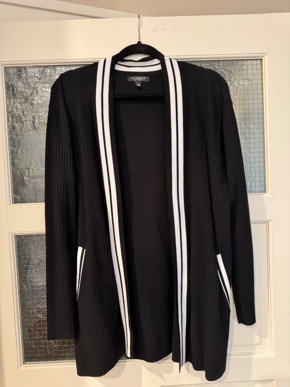 Liverpool Varsity Cardigan Sweater - black with white trim. Like New!